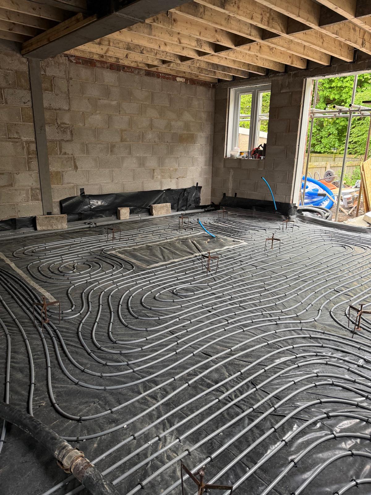 Floor milling progress shot showing channelled concrete substrate